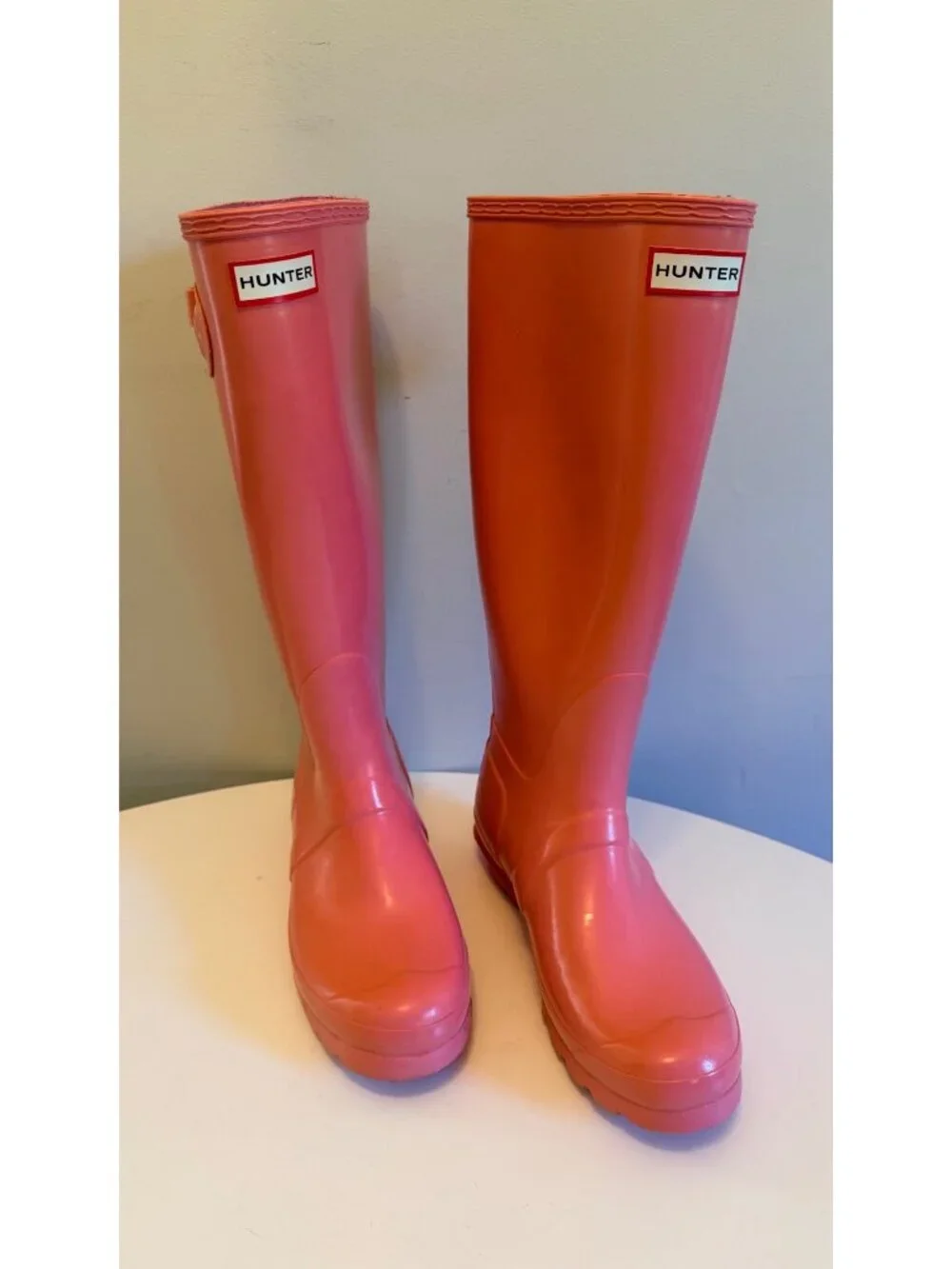 Hunter Womens Tall Pink Rain Boots Size 7 Durable Rubber Waterproof